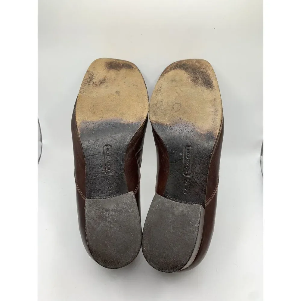 Coach Women's Brown Leather Square Toe Heeled Slip On Loafer‎ Shoe Size 8 C